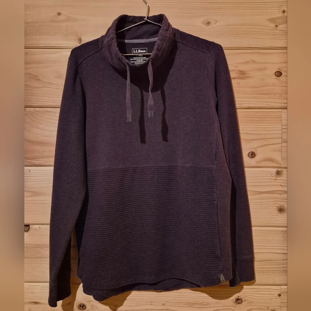 Women's L.L.Bean Dark Purple Cozy Mixed-Knit Pullover With Pockets Size L 22x26